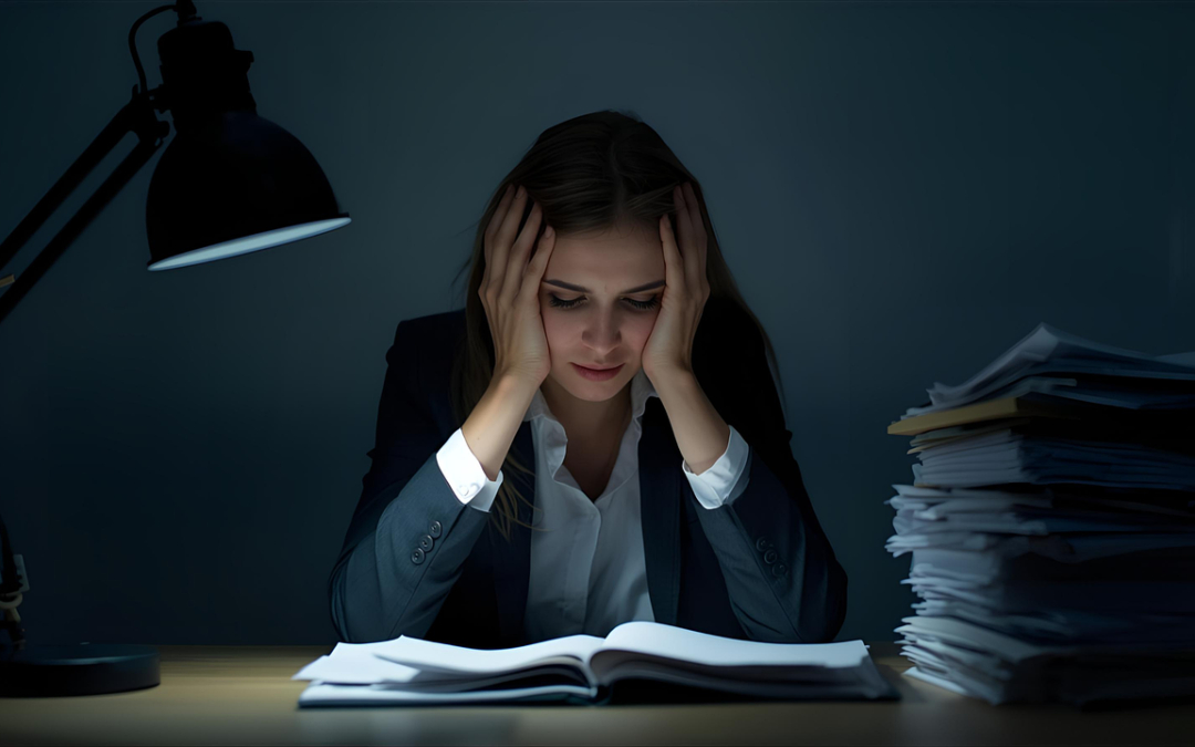 Zmęczona pracą kobieta, czująca wypalenie zawodowe